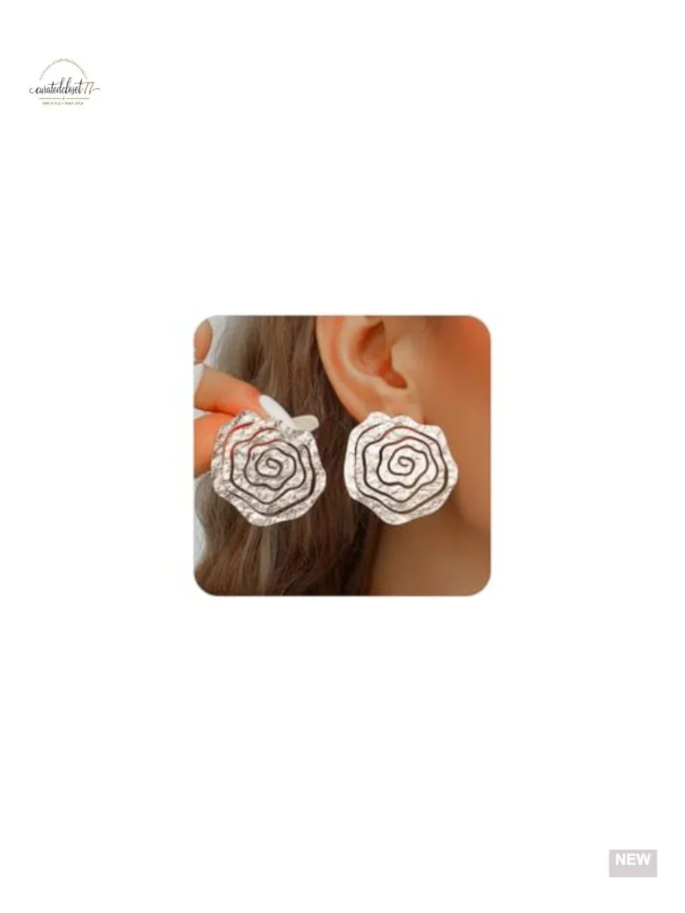 Chunky Spiral Drop Dangle Earrings Hammered Metal Geometric Fashion